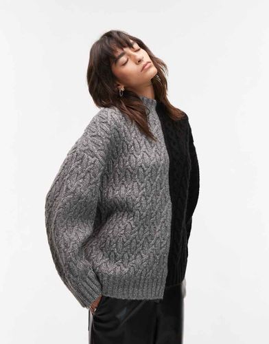 Pull oversize en maille torsadée effet raccordé - /noir - Topshop - Modalova