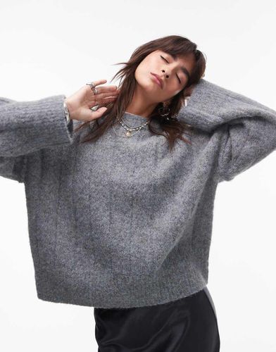 Pull oversize ras de cou en maille duveteuse côtelée - Topshop - Modalova