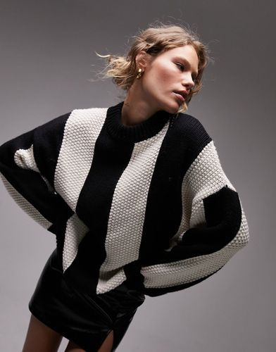 Pull en maille de laine épaisse de qualité supérieure à côtes larges - Noir et blanc - Topshop - Modalova