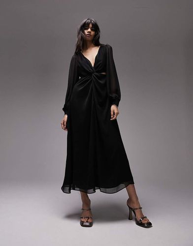 Robe mi-longue torsadée avec manches longues et découpes - Noir - Topshop - Modalova