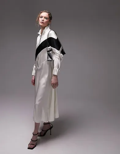 Robe mi-longue zippée à empiècements et détails contrastants - Crème - Topshop - Modalova