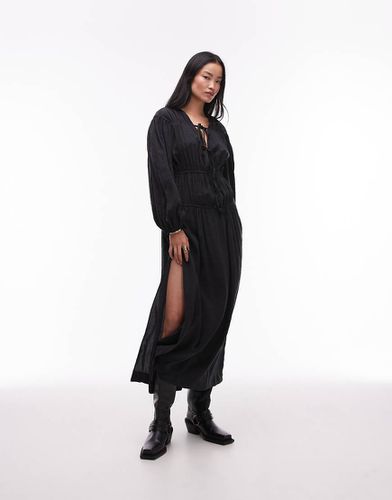 Robe mi-longue à buste froncé en cupro - Noir - Topshop - Modalova