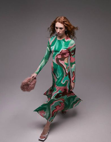 Robe mi-longue à découpe à motif tourbillon - Vert et rose - Topshop - Modalova