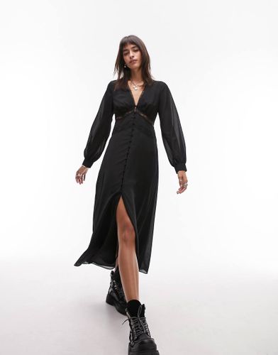 Robe mi-longue en dentelle avec décolleté en V - Topshop - Modalova