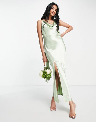 Robe nuisette de demoiselle d'honneur effet satin nouée dans le dos - sauge - Topshop - Modalova