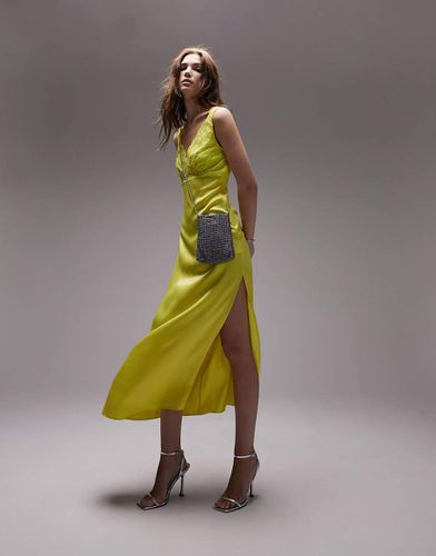 Robe caraco mi-longue en satin - Citron - Topshop - Modalova