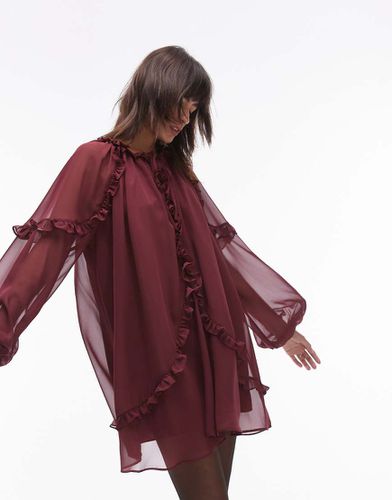 Robe courte trapèze à volants - Bordeaux - Topshop - Modalova