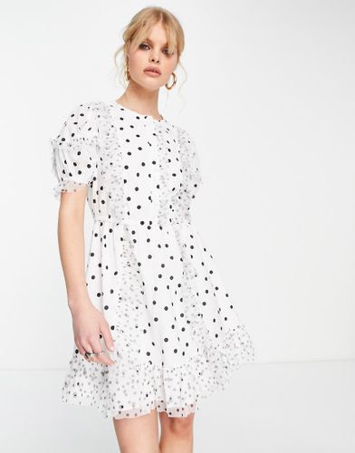 Robe courte rétro à volants et pois variés - Noir et blanc - Topshop - Modalova