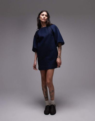 Robe droite courte en jean  manches ballon - Indigo brut - Topshop - Modalova
