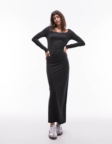 Robe longue en cupro ultra doux avec manches longues - Anthracite - Topshop - Modalova