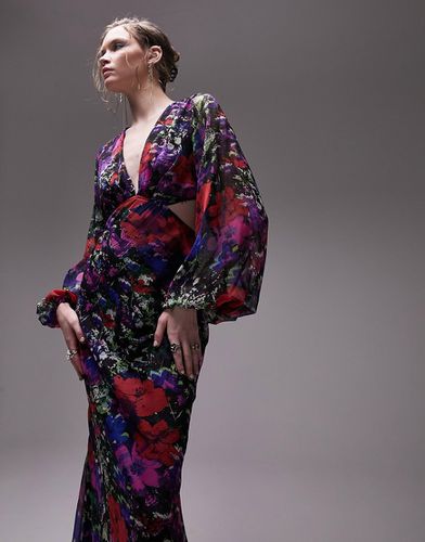 Robe longue habillée imprimée à manches longues et découpes - Topshop - Modalova