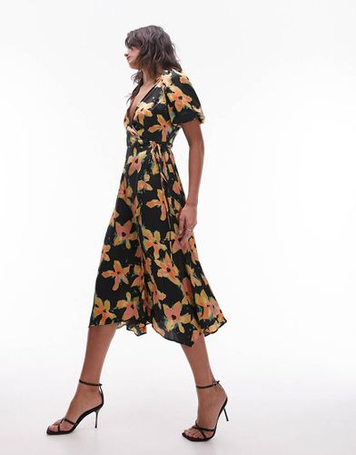 Robe portefeuille mi-longue à fleurs - Topshop - Modalova