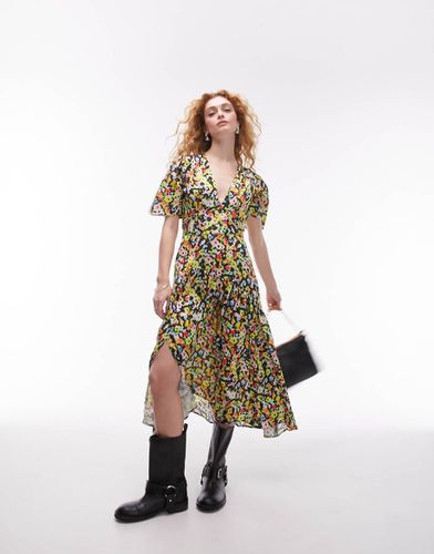 Robe rétro mi-longue à décolleté en V et imprimé fleuri - Topshop - Modalova