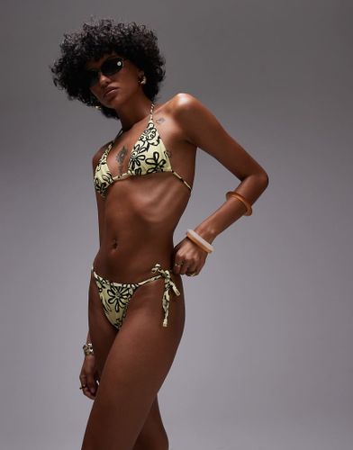 Sicily - Bas de bikini string  fleurs - et noir - Topshop - Modalova