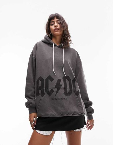 Sweat à capuche oversize à imprimé AC/DC sous licence - délavé - Topshop - Modalova