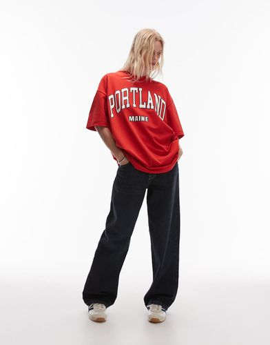 Toshop - T-shirt ultra oversize à imprimé Portland de qualité supérieure - Rouge - Topshop - Modalova