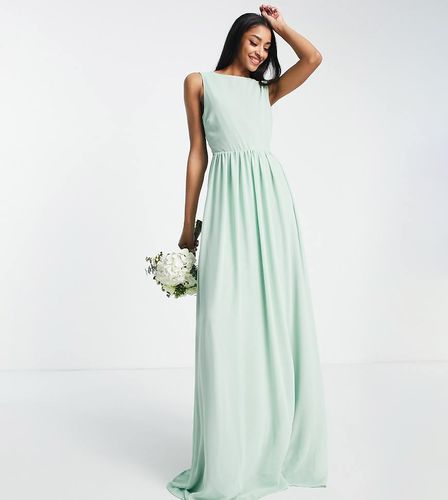 Robe de demoiselle d'honneur longue en mousseline avec dos bénitier très échancré - Sauge fraîche - TFNC Tall - Modalova