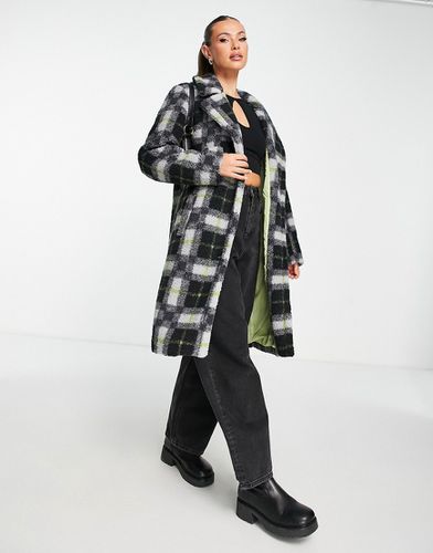 Bear - Manteau oversize en imitation peau de mouton à carreaux - Noir et blanc - Threadbare - Modalova