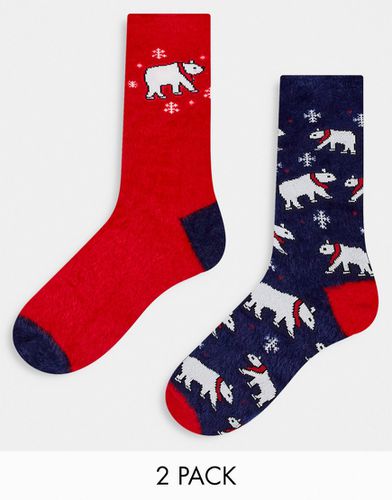 Lot de 2 paires de chaussettes duveteuses pour Noël - Bleu marine et - Threadbare - Modalova