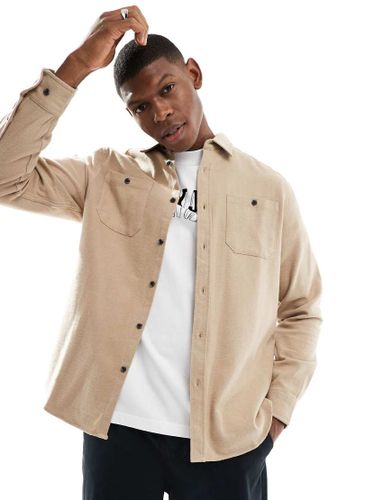 Surchemise en flanelle brosse - Taupe - Threadbare - Modalova