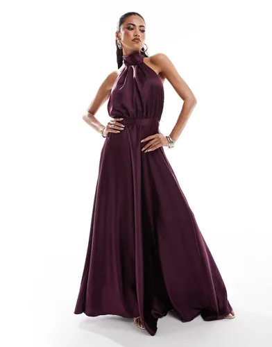 True - Robe longue en satin avec dos nu - Prune nuit - True Violet - Modalova