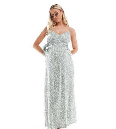 Robe longue à imprimé fleuri avec col en V et lien noué à la taille - sauge - Vero Moda Maternity - Modalova