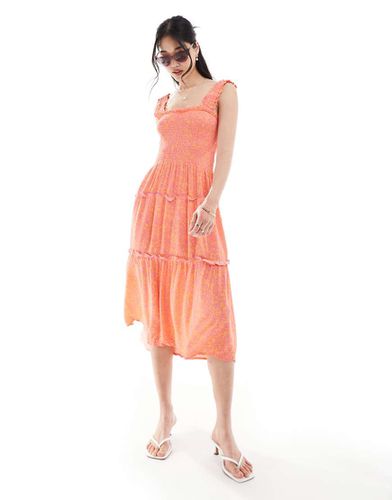 Robe caraco froncée mi-longue à fleurs - Corail - Vero Moda - Modalova