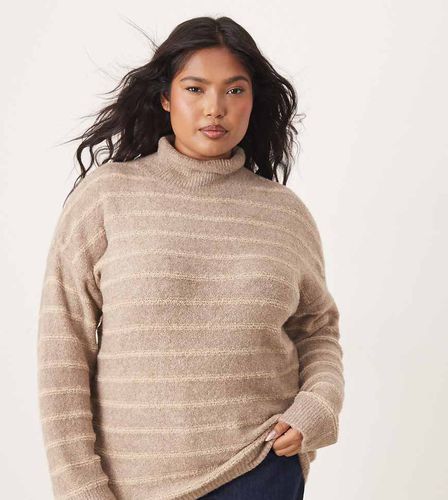 Pull en maille texturée à col montant avec rayures ton sur ton - Beige - Vila Curve - Modalova