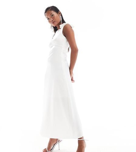 Robe de mariée caraco longue en satin avec bretelles nouées - Crème - Vila Petite - Modalova