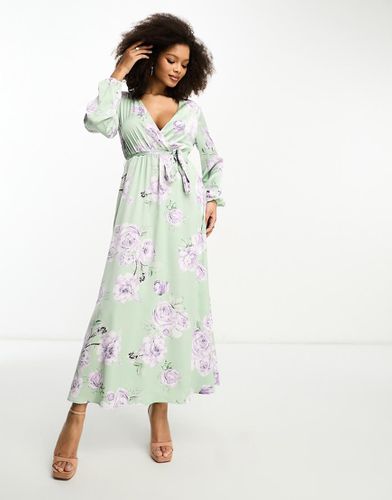 Robe portefeuille longue à imprimé fleuri - Vert menthe - Vila - Modalova