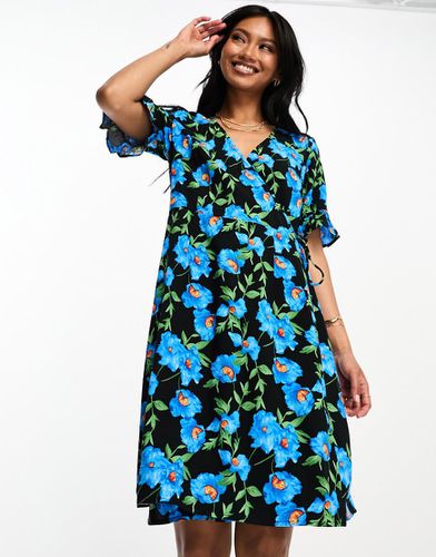 Y.A.S - Elma - Robe portefeuille courte à imprimé fleurs - Bleu - Yas - Modalova