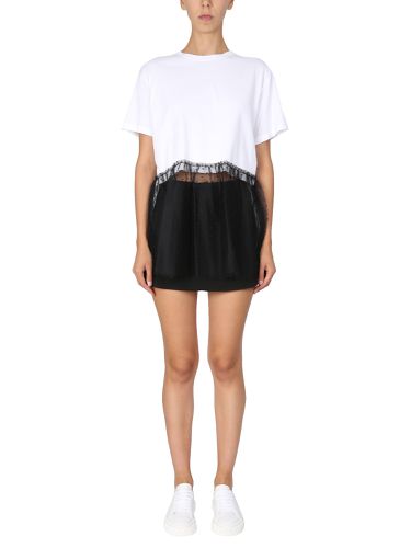 T-shirt with tulle in point d'esprit - red valentino - Modalova
