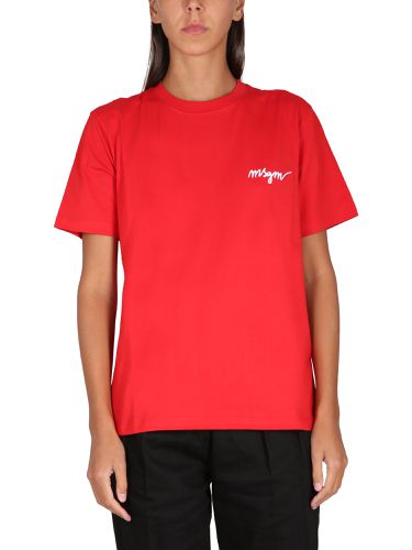 Jersey crewneck t-shirt with logo - msgm - Modalova