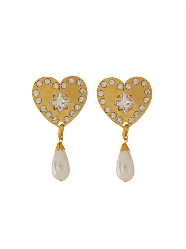 Metal heart earrings with crystals - alessandra rich - Modalova