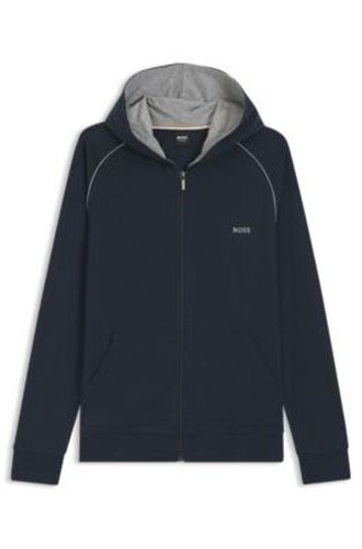 Sweat à capuche zippé en coton stretch avec passepoils contrastants - Boss - Modalova