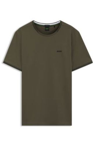 T-shirt en coton stretch avec rayures et logo - Boss - Modalova