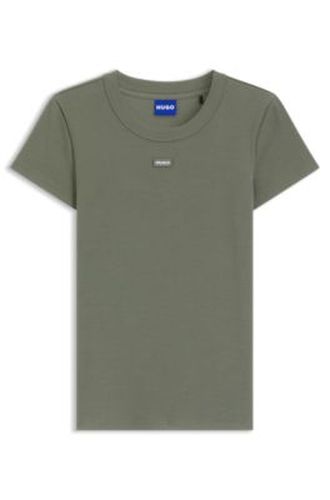 T-shirt Slim en coton stretch avec étiquette logotée - HUGO - Modalova