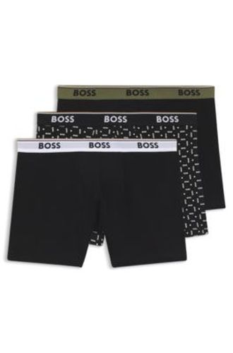 Lot de trois boxers longs en coton stretch avec taille logotée - Boss - Modalova