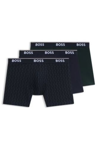 Lot de trois boxers longs en coton stretch avec taille logotée - Boss - Modalova