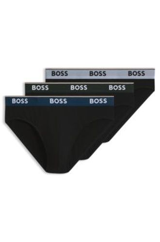 Lot de trois slips en coton stretch avec logo à la taille - Boss - Modalova
