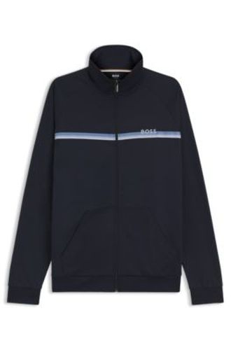 Veste en molleton de coton à rayure et logo - Boss - Modalova
