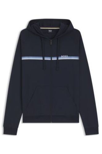 Sweat à capuche zippé en molleton de coton avec rayures et logo - Boss - Modalova