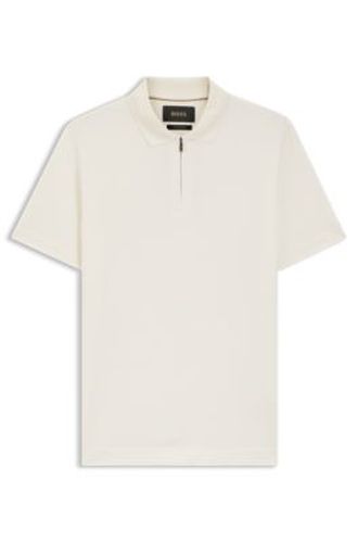 Polo à encolure zippée en coton et soie - Boss - Modalova