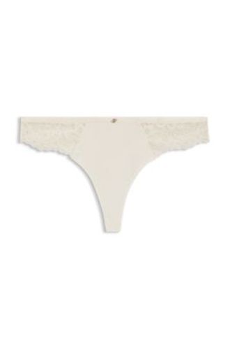 Slip en dentelle avec tulle plissé et bijou coloris or - Boss - Modalova