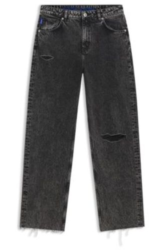 Jean Relaxed en denim rigide effet usé - HUGO - Modalova