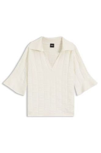 Pull à col Johnny avec texture à carreaux - Boss - Modalova