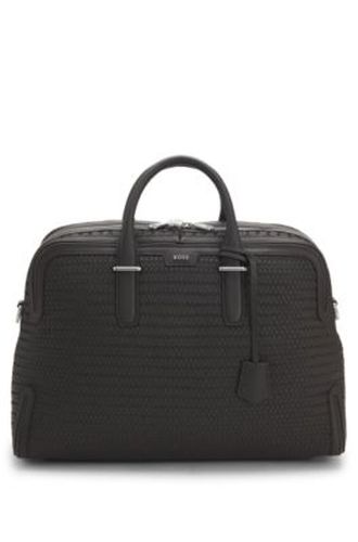 Sac de voyage en cuir tressé avec logo argenté - Boss - Modalova