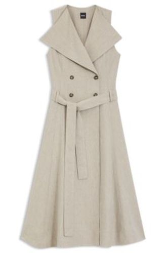 Robe portefeuille croisée en lin mélangé à chevrons - Boss - Modalova