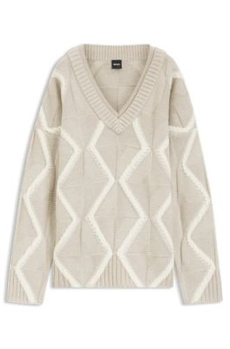 Pull Relaxed en laine vierge avec maille Aran - Boss - Modalova