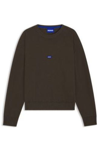 Pull en maille de coton avec étiquette logotée bleue - HUGO - Modalova